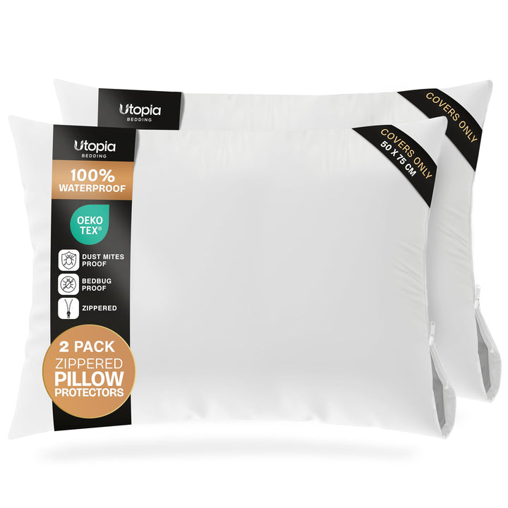 Waterproof Zippered Pillow Protectors 50 x 75 cm, Pack of 2, Bedbug proof | Dust Mite and Bed Bug Proof Oeko-Tex Certified Pillow Covers with Zipper, by Utopia Bedding