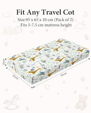 Yoofoss Travel Cot Fitted Sheets 65 x 95 cm, Compatible with Graco, Red Kite, Joie, Deryan Cots, Cozy Breathable Stretchy Microfiber Mattress Sheet, 2 Pack, Green Giraffes
