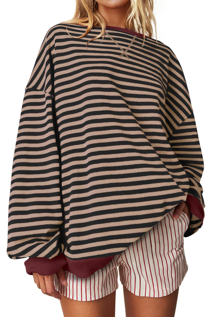 UEU Women Oversized Striped Crewneck Sweatshirt Long Sleeve Casual Pullover | Loose Fit Y2K Tops, Soft Sweatshirt Fabric, Color Block, Lounge Fall Streetwear, Workout Shirt