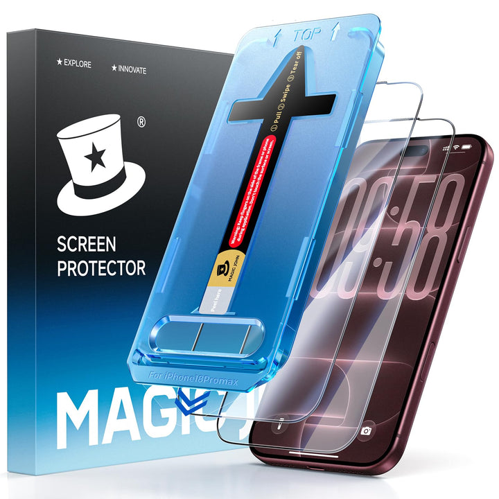 MAGIC JOHN for iPhone 18 Pro Max Screen Protector Easy Installation | 2 Pack, 6.9 inch, HD Clear, 9H Tempered Glass, Bubble Free, Auto Dust-Elimination, Case Friendly