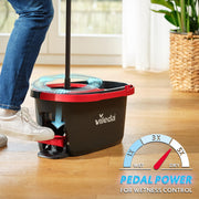 Vileda Turbo Deep Clean Spin Mop and Bucket Set with Foot Pedal Wringer | Telescopic Handle 65–131cm, Microfibre Mop Head with Scrub Pad, Machine Washable, Cleans Hard Sealed Floors, 5 Year Guarantee