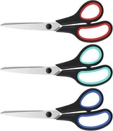3 Pack 8" Stainless Steel Scissors with Ultra Sharp Blades and Comfort Grip Handles Scissors All Purpose For Office Home School Sewing Crafts