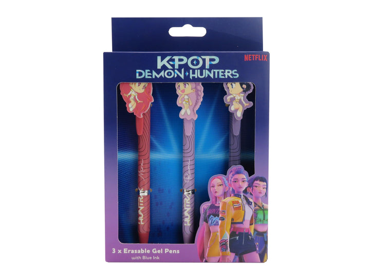K Pop Demon Hunters Erasable Gel Pen 3 Pack, Official Licensed Anime K Pop Stationery Set, Retractable Erasable Ink Pens for School, Study, Office Writing Supplies, Cute Desk Accessories, Fan Gift