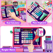 Upgraded Kids Cash Register Toy for Boys Girls, Pretend Play Gift | Pretend Play Cashier Register with Shop Accessories, Calculator Cash Register with Scanner/Credit Card (Purple)