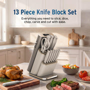 Ninja StaySharp 13-Piece Knife Block Set, Stone Gold NK32013EUUKSD1 | Rust-Resistant German Stainless Steel, Includes Kitchen and Herb Scissors and Removable Knife Sharpener.