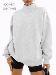 Trendy Queen Womens Mock Neck Sweatshirts Oversized Pullover Fall Outfits | Fall Fashion Clothes 2026,Airport Travel Outfits,Long Sleeve Tops,Trending Soft Fleece,Casual Work Hiking Lounge Clothing