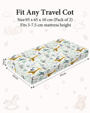 Yoofoss Travel Cot Fitted Sheets 65 x 95 cm, Compatible with Graco, Red Kite, Joie, Deryan Cots, Cozy Breathable Stretchy Microfiber Mattress Sheet, 2 Pack, Green Giraffes