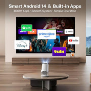 [2026 Upgraded] Mini Projector 4K Supported, Built-in App, Android TV OS X1 | Projector with WiFi 6 and Bluetooth 5.4, Phone Remote Control, Short Throw, Auto Keystone and 180° Rotatable for Home Outdoor