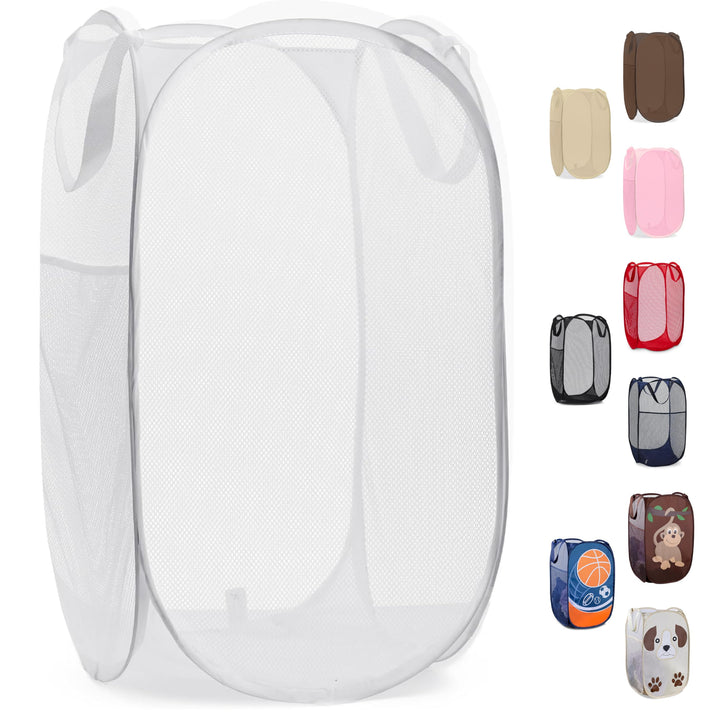 Handy Laundry Pop Up Laundry Hamper 71L Sturdy Collapsible Mesh (White) | Breathable Foldable Laundry Basket with Reinforced Handles, Side Pocket, Wide Opening for Dorm, Travel, Bedroom