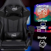Neo Executive PU Leather Massage Sport Racing Gaming Home Office Computer Chair Lumbar Back Support Footrest (Black)