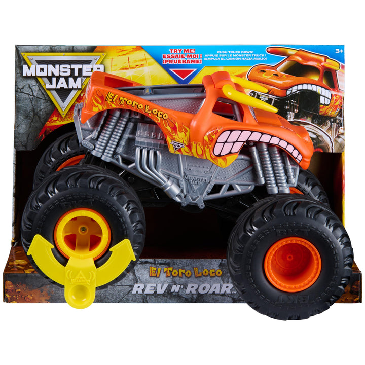 Monster Jam El Toro Loco Rev 'N Roar Monster Truck, 1:18 Scale | Authentic Toy Truck Replica, Friction Powered Monster Truck Sounds, Real Rubber BKT Tires, Pretend Play Gift for Kids Ages 3+