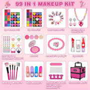 99 Pcs Kids Makeup Kit for Girls, Princess Toys Real Washable Cosmetics Set | Mirror, Hair Ties, Nails, Rings, Earrings, Necklace, Perfect for 3 4 5 6 7 8 Year Old Girls Birthday
