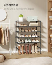 SONGMICS 3-Tier Shoe Rack, Shoe Storage Organiser, Metal Frame | Space-Saving, Non-Woven Fabric Shelves, Hallway, 62.3 x 29.7 x 53.5 cm, Ink Black, RYLAN Collection LSH023BH01