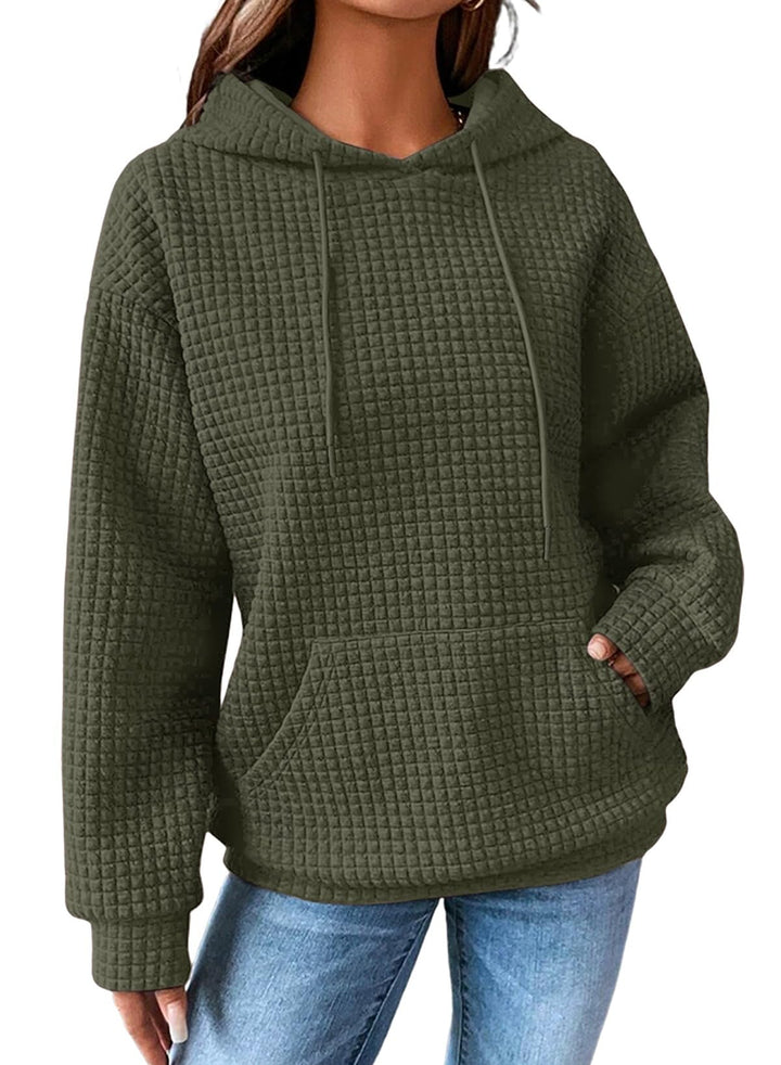 SHEWIN Women Fall Waffle Hoodies Pullover Tops Hooded Sweatshirt | Drawstring, Loose Fit, Oversized, Pocket, Cruise, Casual, Plus Size, 2026
