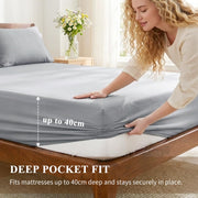 Aisbo King Size Fitted Sheet Deep 40cm Pocket, Grey 150x200cm OEKO-TEX® | Soft Breathable Brushed Microfiber Fitted Sheet. All-Round Elastic Deep Pockets. Machine Washable,Fade Resistant,Easy Care