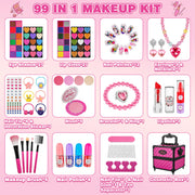 99 Pcs Kids Makeup Kit for Girls, Princess Toys Real Washable Cosmetics Set | Mirror, Hair Ties, Nails, Rings, Earrings, Necklace, Perfect for 3 4 5 6 7 8 Year Old Girls Birthday