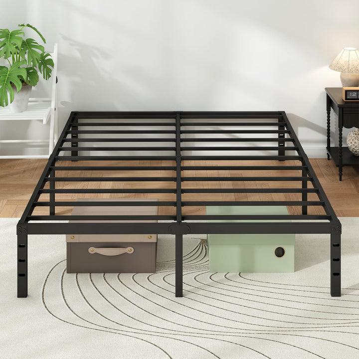 Chroark Metal Platform Bed Frame Queen Size, 14 Inch Height with Heavy Duty Steel Support, No Box Spring Needed, Easy Assembly and Underbed Storage,Black