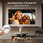 [2026 Upgraded] Mini Projector 4K Supported, Built-in App, Android TV OS X1 | Projector with WiFi 6 and Bluetooth 5.4, Phone Remote Control, Short Throw, Auto Keystone and 180° Rotatable for Home Outdoor
