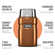Thermos Stainless King Copper Food Flask (710ml) 14h Hot | 24h Cold | Thermal vacuum insulated stainless steel metal hot food container with lid for soup, meal prep, work packed lunch, camping