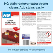 HG Stain Remover, Extra Strong Spray with Active Oxygen, 500ml | Extra-strong stain remover for carpets & upholstery furniture; tackles tough stains like wine & coffee on compatible fabrics