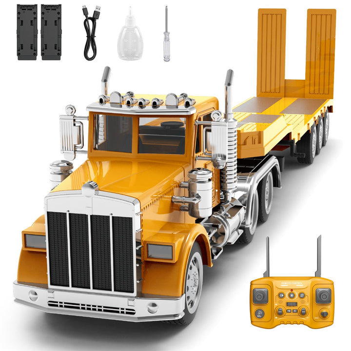 KIDMARKT 39.6" Giant RC Semi-Trailer Truck for Kids | 16-Channel Remote Control Transport Truck with Lights & Sounds, Rechargeable Construction Vehicle Toy, Birthday Gifts for Boys Ages 6+(2026 New)