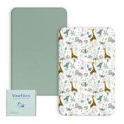 Yoofoss Travel Cot Fitted Sheets 65 x 95 cm, Compatible with Graco, Red Kite, Joie, Deryan Cots, Cozy Breathable Stretchy Microfiber Mattress Sheet, 2 Pack, Green Giraffes