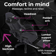 Neo Executive PU Leather Massage Sport Racing Gaming Home Office Computer Chair Lumbar Back Support Footrest (Black)