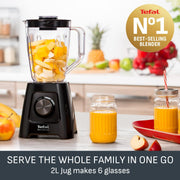 Tefal Blendforce II Blender, 2L Plastic Jug, 600W, Ice Crush, Black | 1.25L Working Capacity, 4 Removable Stainless Steel Blades, 2 Speeds and Pulse, Smoothies, BL420840