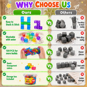 LESONG Mini Sticky Stacking Cubes for Kids: 150 PCS Washable Sensory Building Toy, Soft Squishy 0.39 inch Cubes with Storage Box, Balanced Stickiness for 2D & 3D Building, Translucent Travel Toy