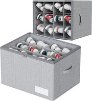 WANGIRL Fabric Shoe Storage Box, Fits 12 Pairs, Foldable Shoe Organiser for Wardrobe with Clear Lids, Bottom Support and Reinforced Handles, 1 Pack Grey