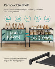 SONGMICS 3-Tier Shoe Rack, Shoe Storage Organiser, Metal Frame | Space-Saving, Non-Woven Fabric Shelves, Hallway, 62.3 x 29.7 x 53.5 cm, Ink Black, RYLAN Collection LSH023BH01