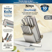 Ninja StaySharp 13-Piece Knife Block Set, Stone Gold NK32013EUUKSD1 | Rust-Resistant German Stainless Steel, Includes Kitchen and Herb Scissors and Removable Knife Sharpener.