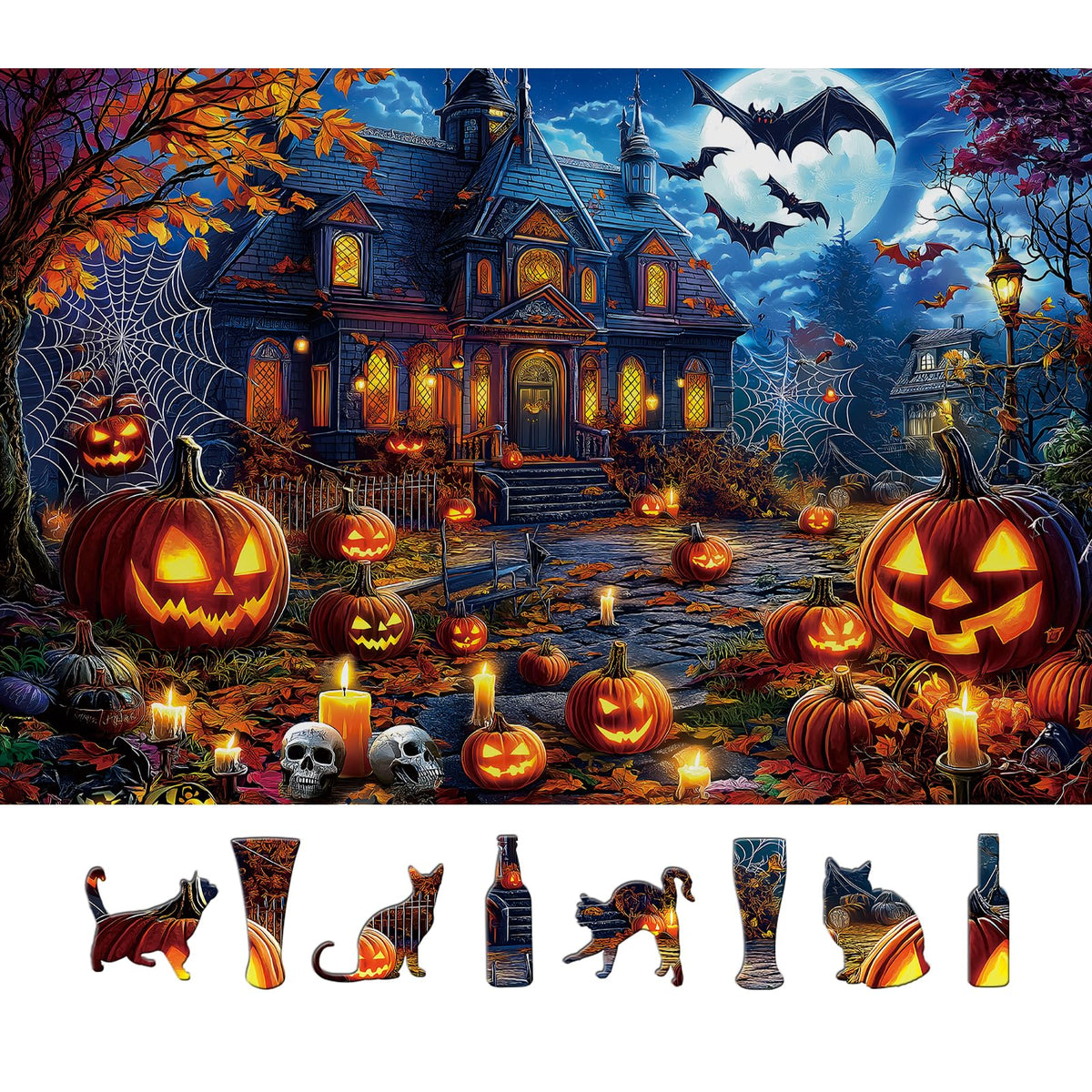 500 Piece Halloween Puzzles for Adults, Spooky Haunted House Jigsaw Puzzle with Jack-o-Lanterns, Bats and Skulls, Fall Puzzle for Halloween Birthday Party Games Family