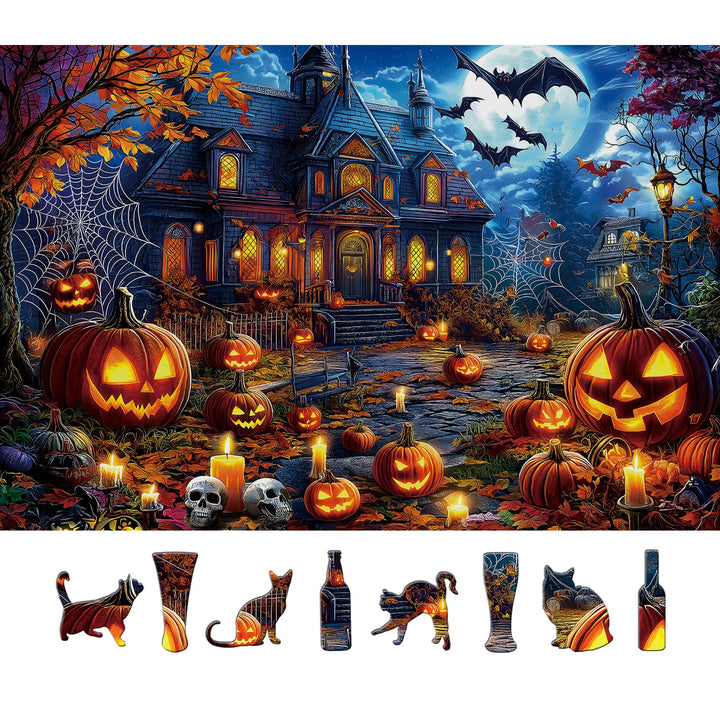 500 Piece Halloween Puzzles for Adults, Spooky Haunted House Jigsaw Puzzle with Jack-o-Lanterns, Bats and Skulls, Fall Puzzle for Halloween Birthday Party Games Family