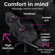 Neo Executive PU Leather Massage Sport Racing Gaming Home Office Computer Chair Lumbar Back Support Footrest (Black)