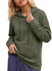 SHEWIN Women Fall Waffle Hoodies Pullover Tops Hooded Sweatshirt | Drawstring, Loose Fit, Oversized, Pocket, Cruise, Casual, Plus Size, 2026