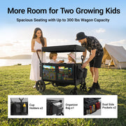 BabyVista Stroller Wagon for Kids, One-Hand Adjustable Push/Pull Handle | Spacious Storage, 8"/11" All-Terrain Wheels, Canopy with Bug Net, Wagon Stroller for Daily Walks, Short Trips & Grocery Runs