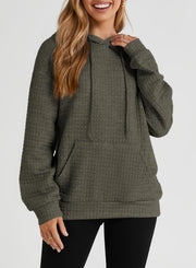 SHEWIN Women Fall Waffle Hoodies Pullover Tops Hooded Sweatshirt | Drawstring, Loose Fit, Oversized, Pocket, Cruise, Casual, Plus Size, 2026