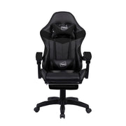 Neo Executive PU Leather Massage Sport Racing Gaming Home Office Computer Chair Lumbar Back Support Footrest (Black)