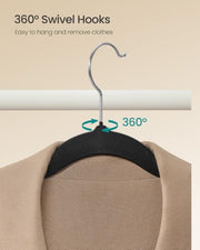 SONGMICS Velvet Hangers 50 Pack, Non-Slip Clothes Hangers, Black | Suit Hangers with Shoulder Notches, Pants Bar, 360° Swivel Hook, for Closet, Space-Saving, BREANNA Collection UCRF026B03S