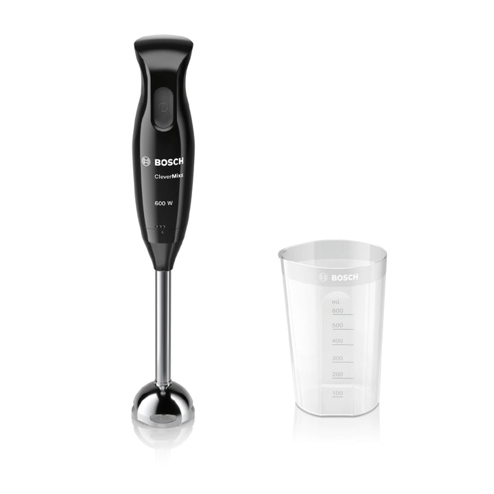 Bosch CleverMixx Hand Blender with beaker MSM2610BGB, Black & Anthracite | Anti Splash, Anti Suction Technology, Quattro Stainless Steel Blades, Blends Smoothies, Soups, Sauces, 600W