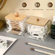 1pc Clear Cotton Swabs Storage Holder DispenserCotton Pads Holder With Lids, Bathroom StorageContainer Organizer Art Supplies Storage Boxes &Organizers