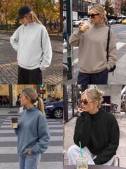 Trendy Queen Womens Mock Neck Sweatshirts Oversized Pullover Fall Outfits | Fall Fashion Clothes 2026,Airport Travel Outfits,Long Sleeve Tops,Trending Soft Fleece,Casual Work Hiking Lounge Clothing