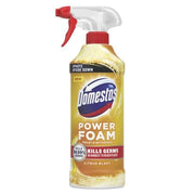 Domestos Power Foam Citrus Blast Toilet & Bathroom Cleaner Spray sprays upside down & eliminates 99.99% of germs* for cleaning inside the toilet & around the bathroom 450 ml