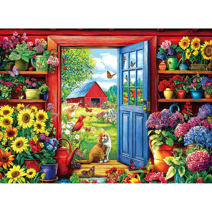 MINIWAN Puzzles for Adults 500 Pieces, Garden Cats Jigsaw Puzzle | Farmhouse Floral Sunflower Puzzle with Letters on Back, Reference Poster, 23x15 Inch Rectangular Wall Decor