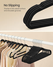 SONGMICS Velvet Hangers 50 Pack, Non-Slip Clothes Hangers, Black | Suit Hangers with Shoulder Notches, Pants Bar, 360° Swivel Hook, for Closet, Space-Saving, BREANNA Collection UCRF026B03S