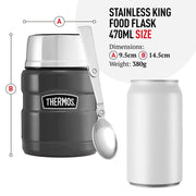 Thermos Stainless King Duck Egg Food Flask (470ml) 9h Hot | 14h Cold | Thermal vacuum insulated stainless steel metal hot food container with lid for soup, meal prep, work packed lunch, camping