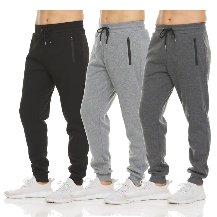 PURE CHAMP Sweatpants for Men 3 Pack Fleece Athletic Workout Joggers Mens Sweatpants with Zipper Pockets Size S-3XL