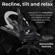 Neo Executive PU Leather Massage Sport Racing Gaming Home Office Computer Chair Lumbar Back Support Footrest (Black)