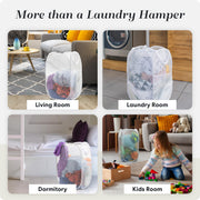 Handy Laundry Pop Up Laundry Hamper 71L Sturdy Collapsible Mesh (White) | Breathable Foldable Laundry Basket with Reinforced Handles, Side Pocket, Wide Opening for Dorm, Travel, Bedroom